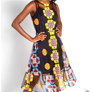 ModCloth Size XXS Follow My Lead Embroidered Midi Dress Floral Black Yellow